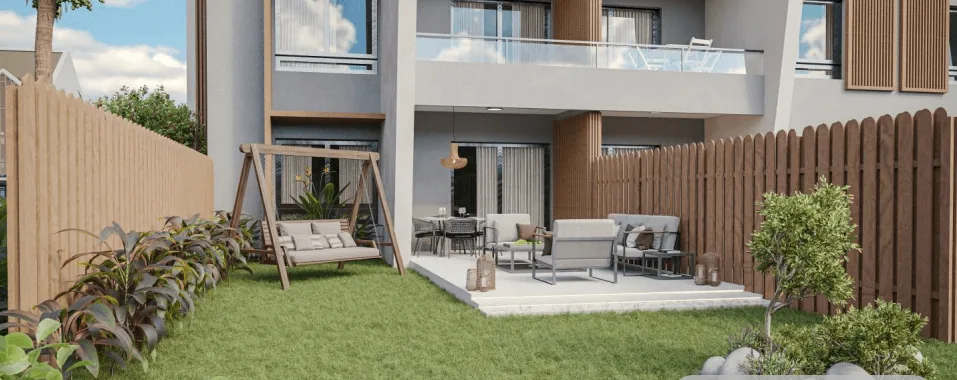 Render of a ground-floor private garden and terrace at Anna City